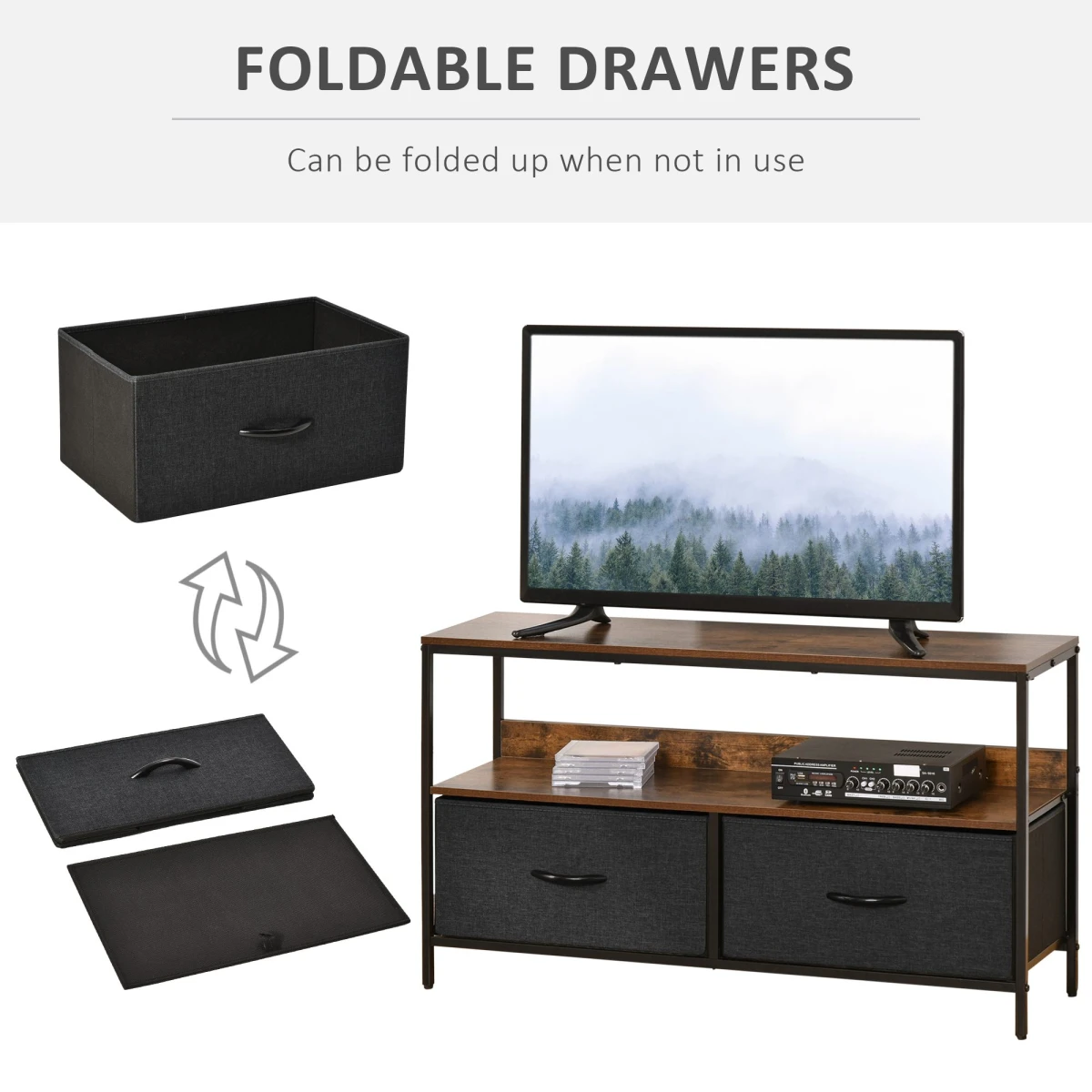 Homcom HOMCOM TV Console Wide Foldable Linen Drawers Living Room - TV Unit