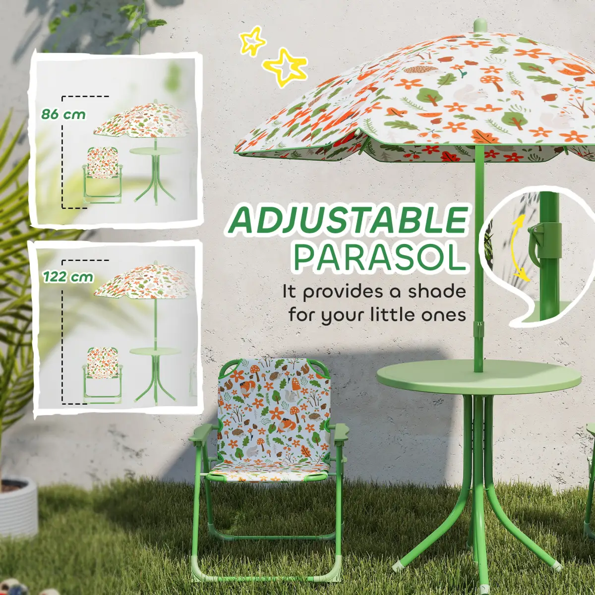 AIYAPLAY Cute Fox Design Kids Outdoor Furniture Set with Adjustable Parasol - Parasol