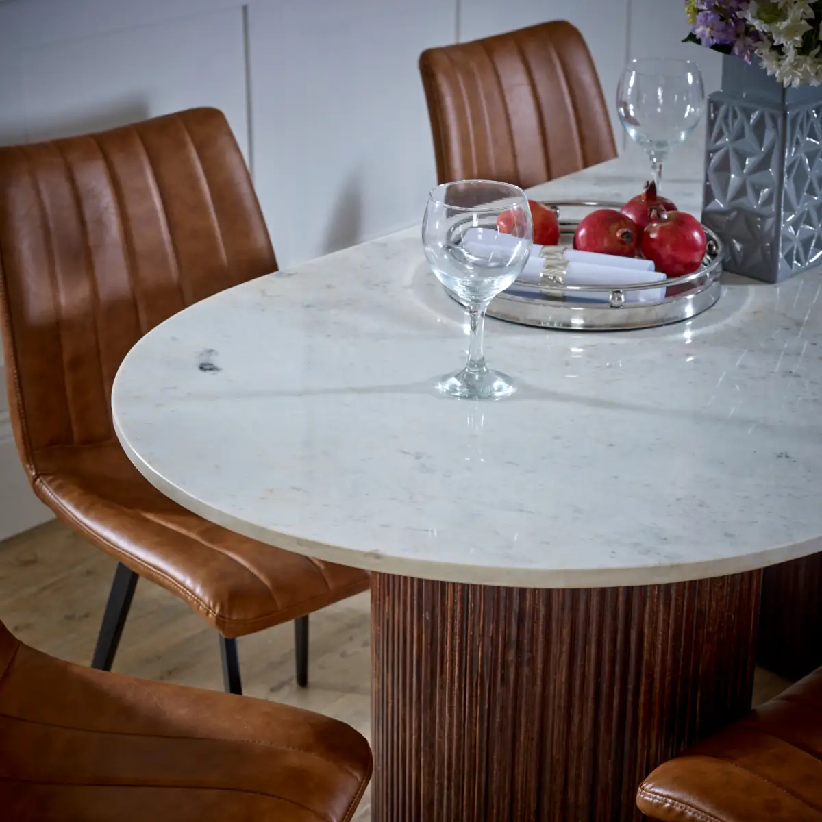 Indian Hub Opal Mango Wood Dining Table 170Cm With Marble Top - Dining Table