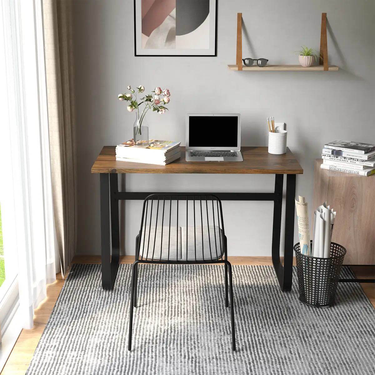 HOMCOM Writing Desk Workstation Center Laptop Table Industrial Design - Desk