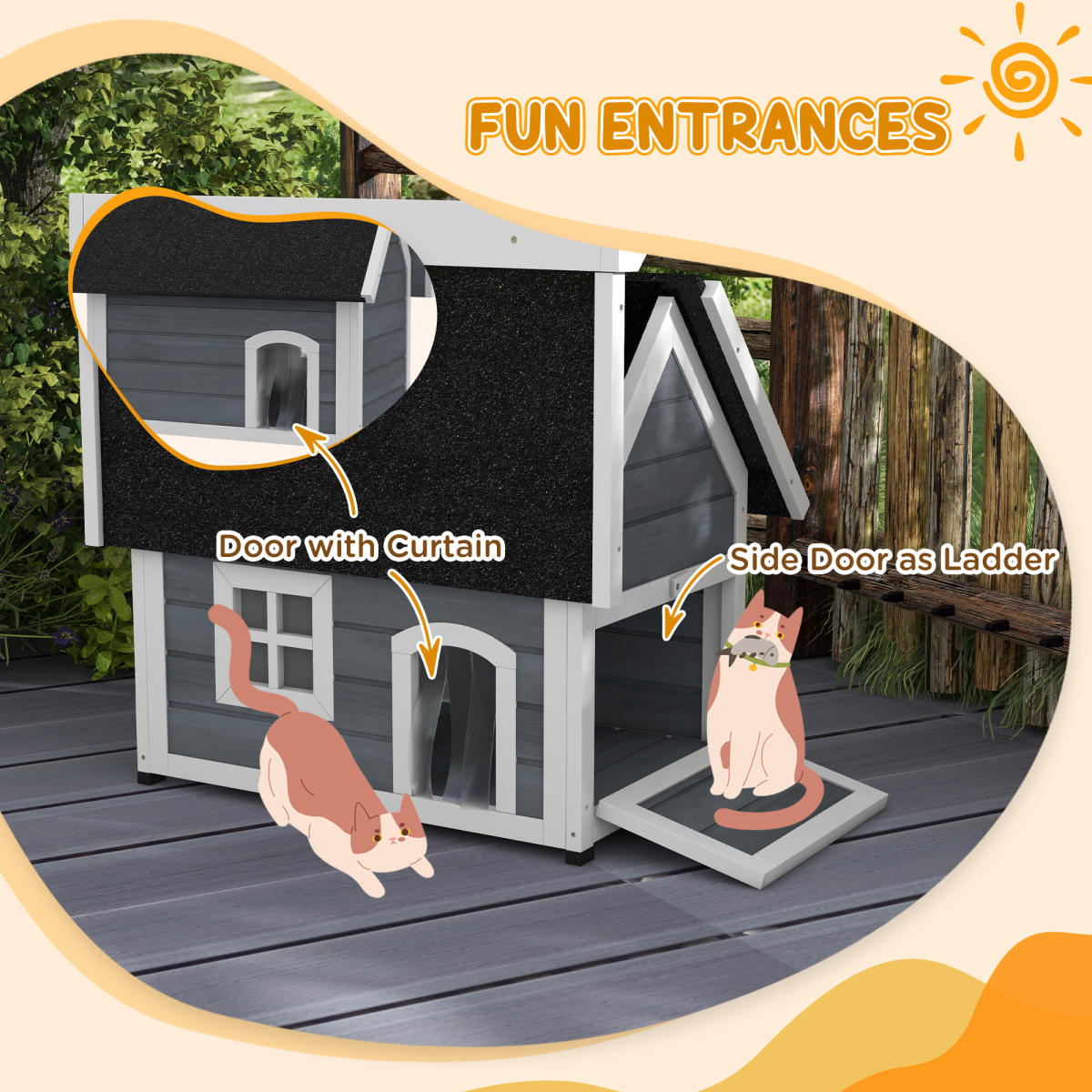 Outdoor Cat House For Feral Cats With Openable Asphalt Roof By PawHut Grey Weatherproof Wood Frame