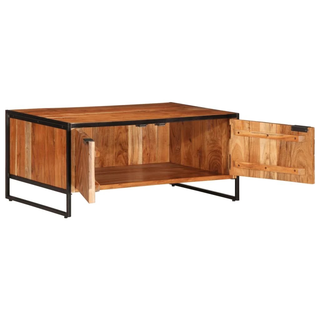 vidaXL VidaXL Coffee Table 90x55x40 Cm Solid Acacia Wood With Sturdy Black Metal Frame For Living Room Decor - Coffee Table