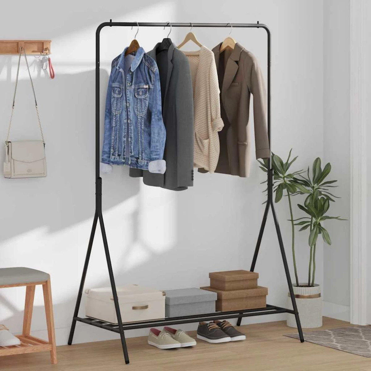 vidaXL Clothes Rack With Shelf 100 x 56 x 154 cm Steel Black Space Saving Design For Small Spaces by vidaXL