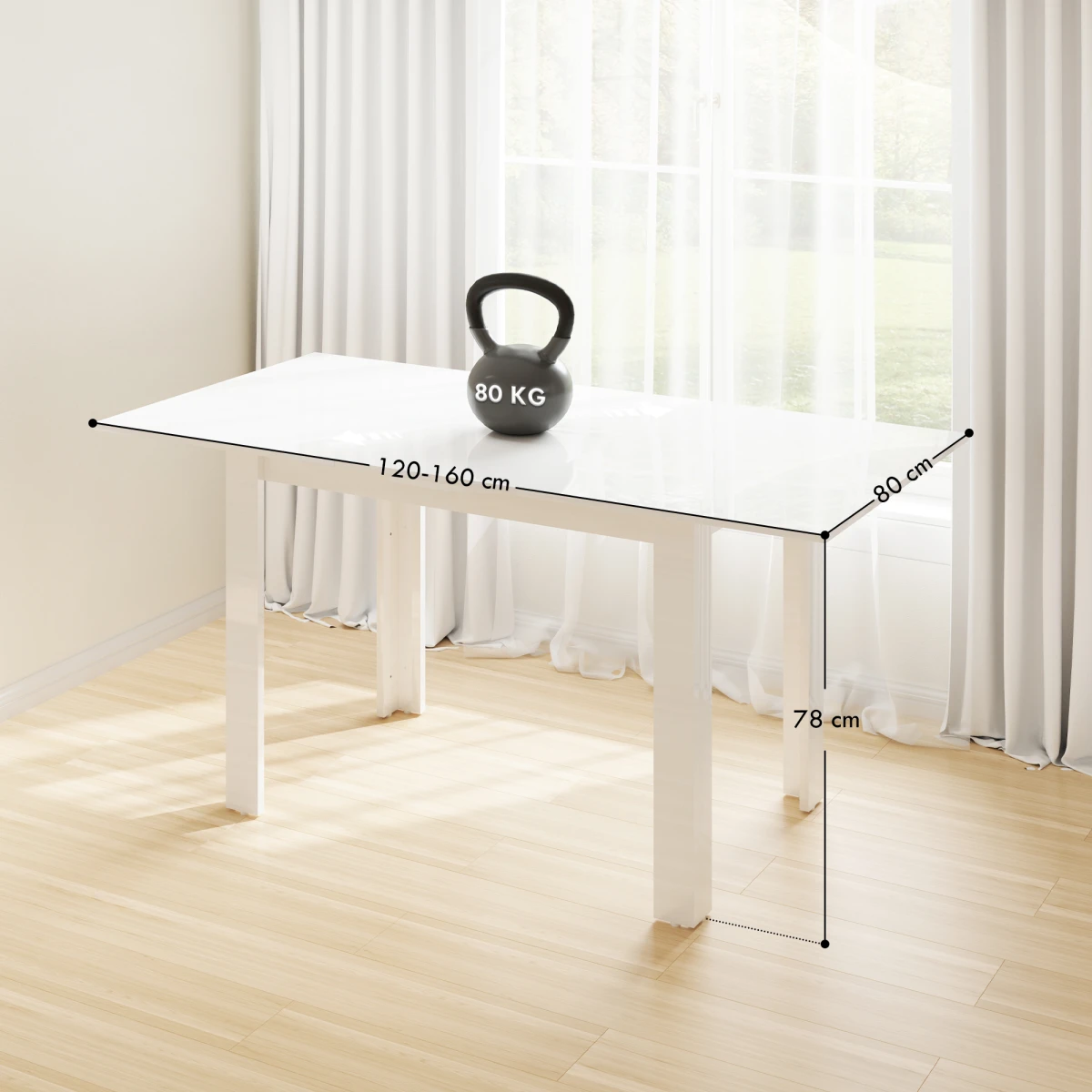 Premium Dining Table 150x80 cm Solid Wood Frame With Non-Slip Feet For Family Dining by N/A