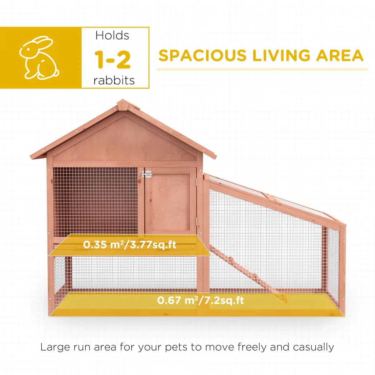 Pawhut 2 Tier Wood Rabbit Hutch Water Resistant Asphalt Roof Ramp 144 x 64.5 x 100 cm - Rabbit Hutch