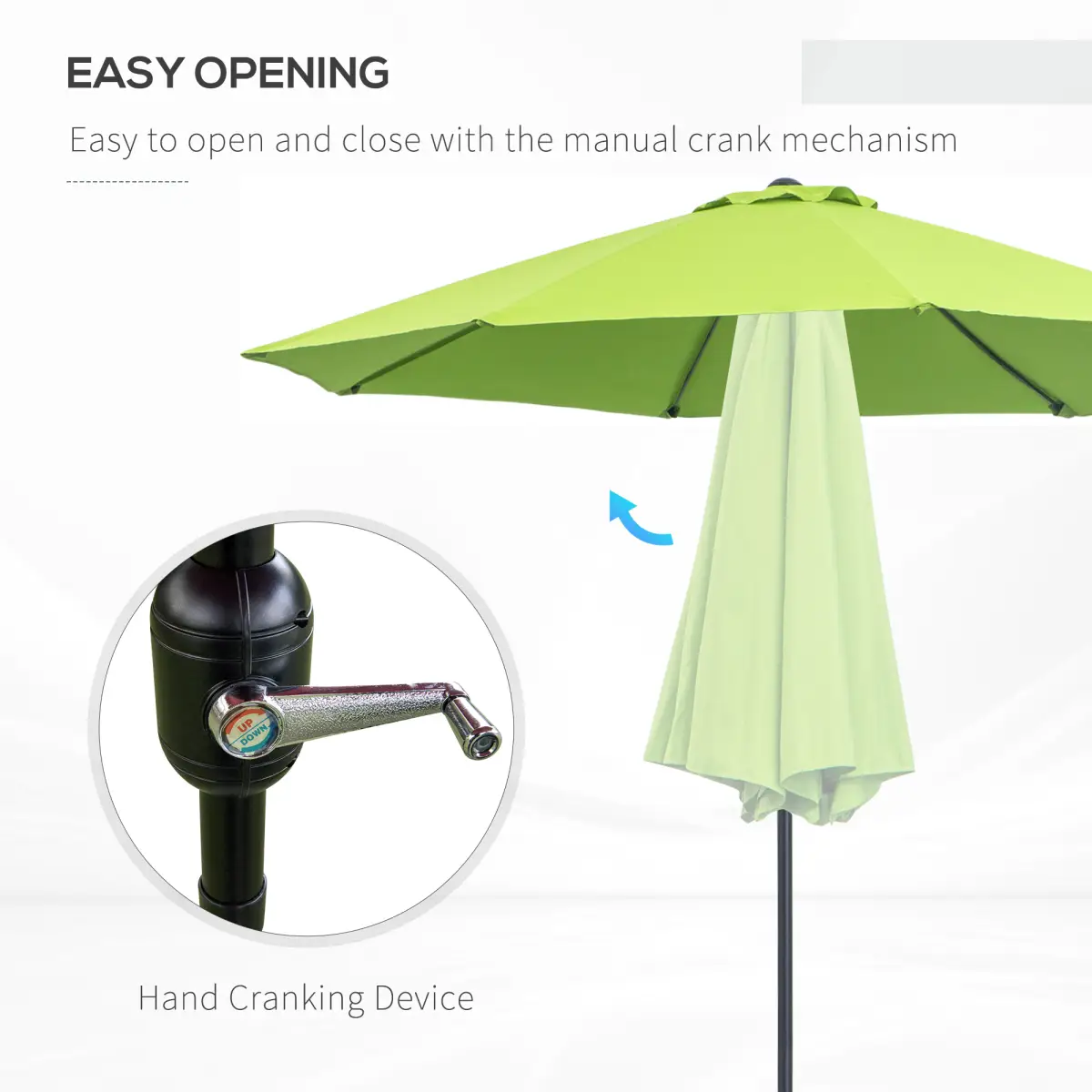 Outsunny 2.7M Patio Sun Umbrella Parasol Tilt Canopy Aluminium Light Green - Parasol