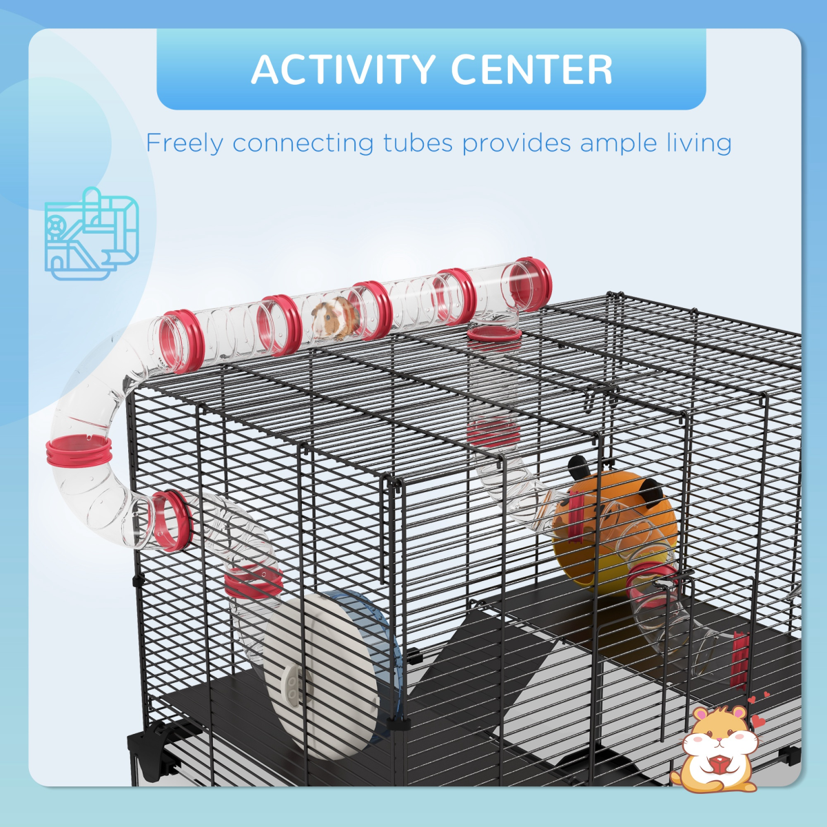 PawHut Hamster Cage w/ Tubes, Ramps, Platforms, Hut, 60 x 40 x 57cm - from PawHut