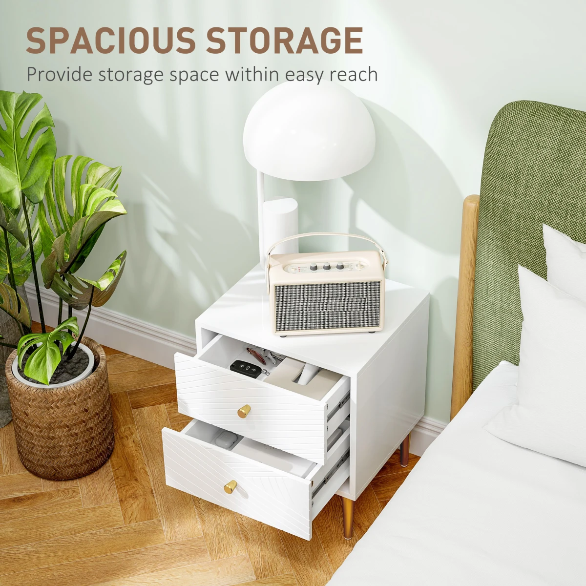 Elegant Nightstand Compact Gold Handles Bedroom by HOMCOM