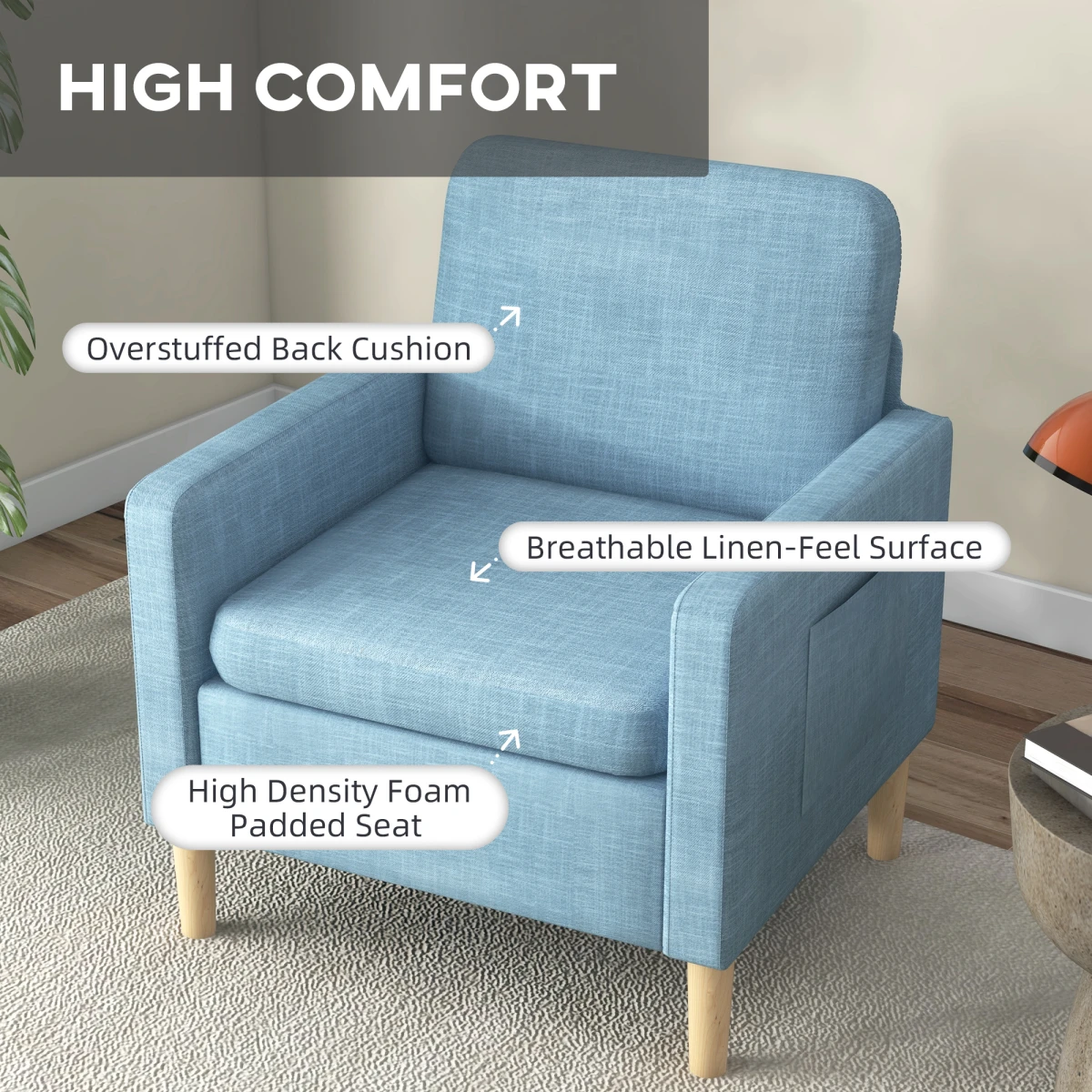 HOMCOM Armchair Compact Linen Look Upholstered for Bedroom by HOMCOM
