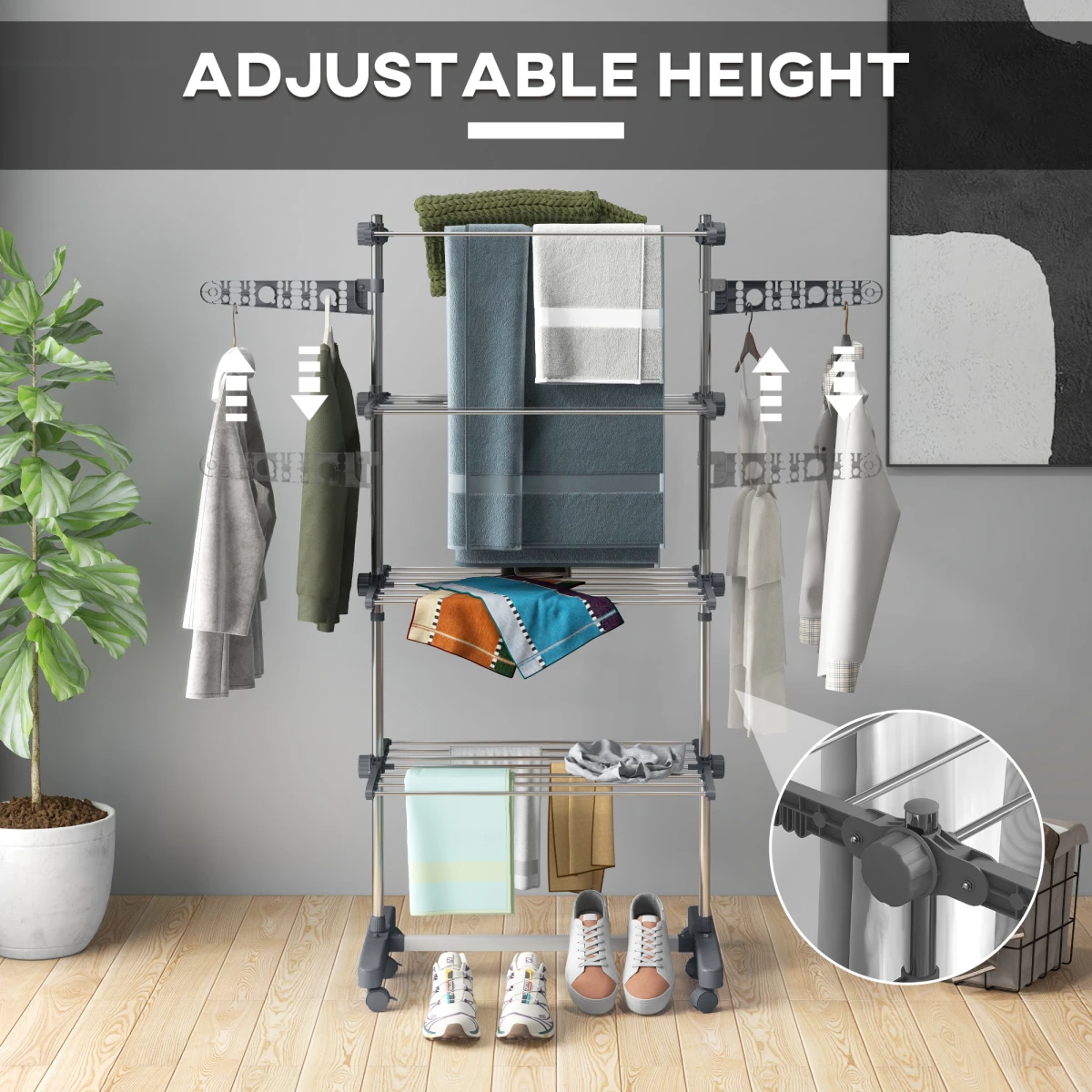 HOMCOM HOMCOM 4-Tier Large Clothes Airer Stainless Steel Clothes Drying Rack Grey - Wine Rack