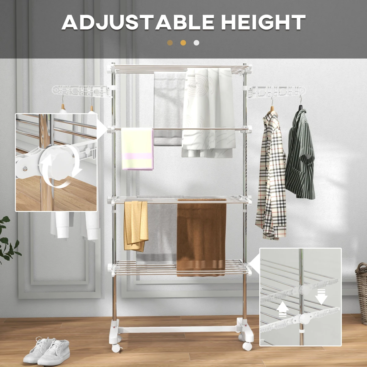 Premium Clothes Rack 4 Layer Folding With Wheels For Home by HOMCOM