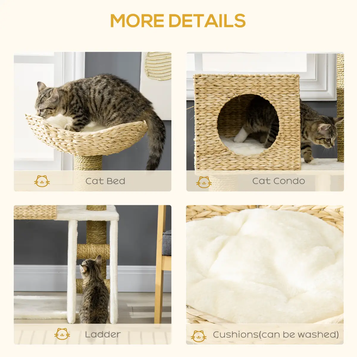 Unbranded Cat Tree Kitten Tower Cattail Weave w/ Scratching Posts, Bed, House Pawhut - Cat Tree