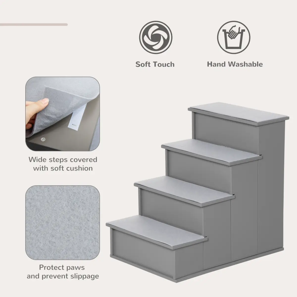 Unbranded 4 Step Wooden Dog Steps Pet Stairs Cat Ladder for Bed Couch, Grey Pawhut - Dog Steps