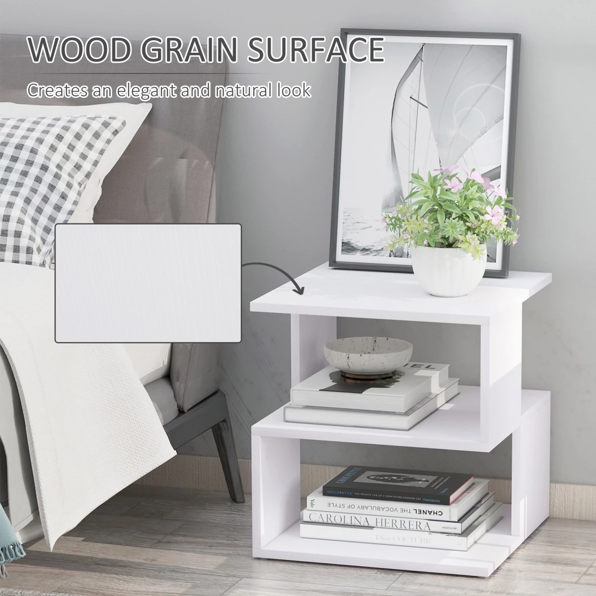 Unbranded Modern Two Tier Wood Side Table Compact Open Shelves For Living Room White Finish Sturdy Yet Lightweight - Coffee Table