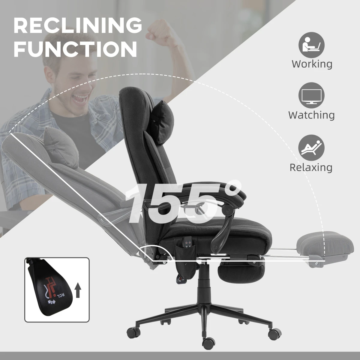 Premium Massage Office Chair Height 112 To 120cm With 155 Degree Recline 5 Massage Modes Lumbar Heat For Home Use by N/A