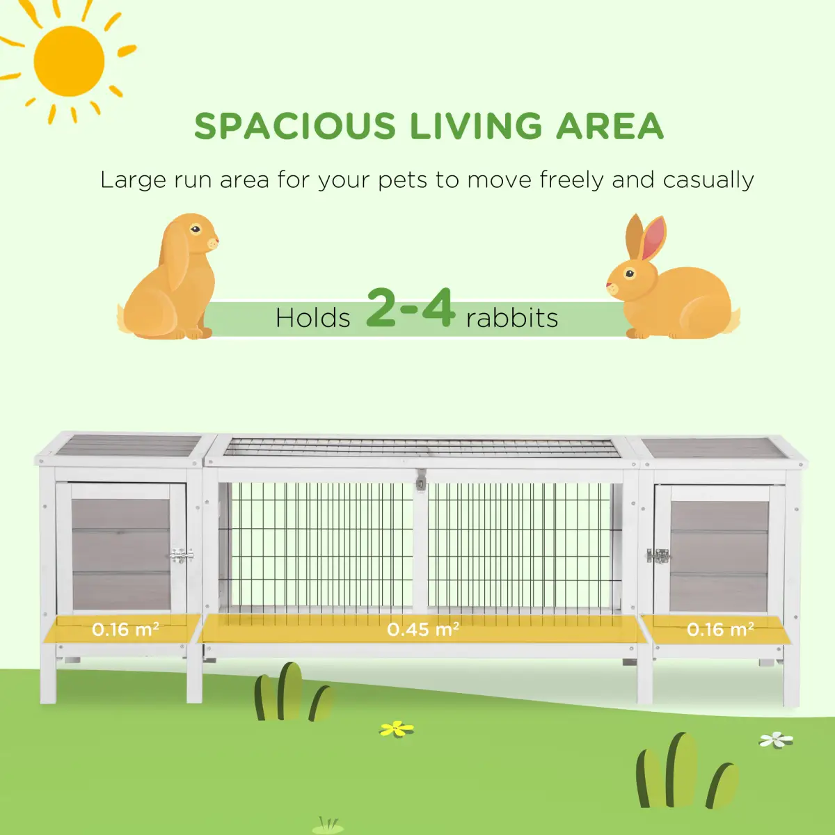 Pawhut Indoor Rabbit Hutch Separable Guinea Pig Cage Bunny Run w/ Slide Out Tray - Grey - Rabbit Hutch