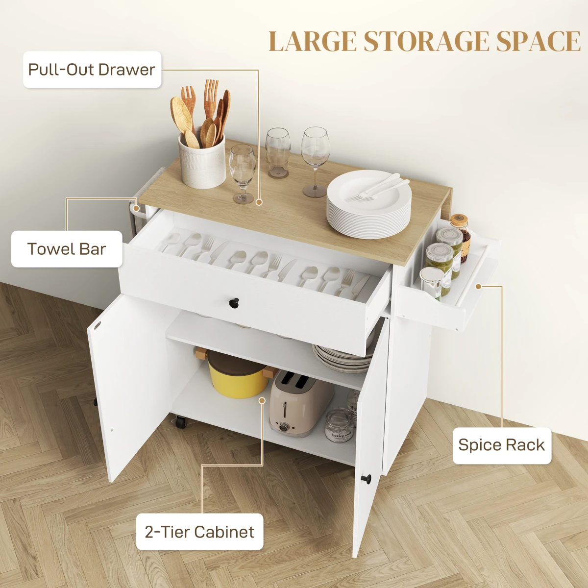 HOMCOM Homcom Compact Kitchen Island Drop Leaf White Oak for Home - Dining Table