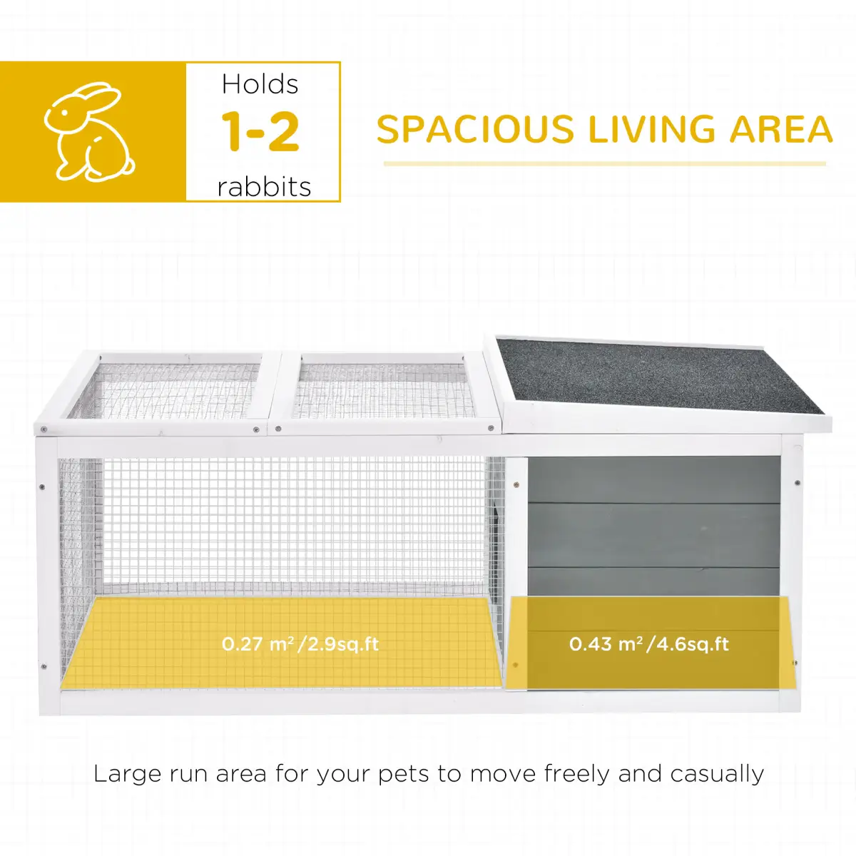 Pawhut Rabbit Hutch Small Animal Cage Pet Run Cover, with Water-resistant Asphalt Roof - Rabbit Hutch