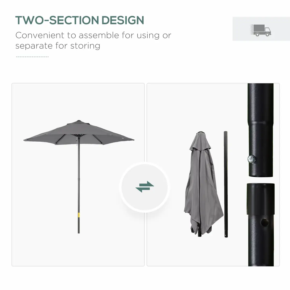 Outsunny 1.96m Parasol Patio Umbrella, Dark Grey - Parasol