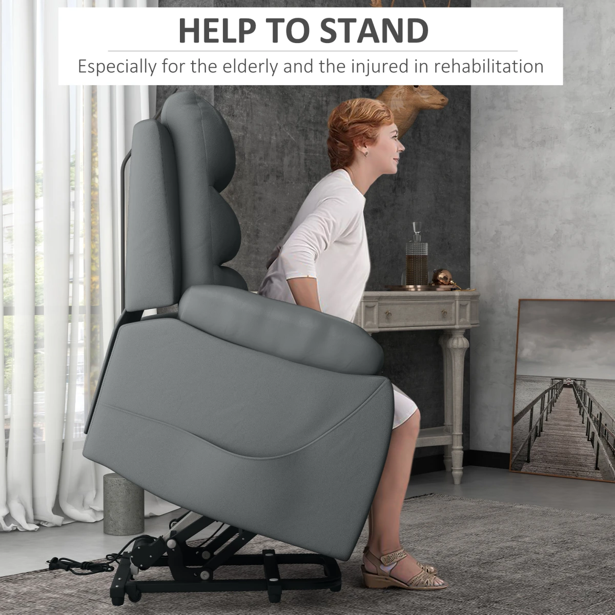 HOMCOM Power Lift Recliner Chair Standard Size Remote Control 135 Degree Recline For Living Room Grey by HOMCOM