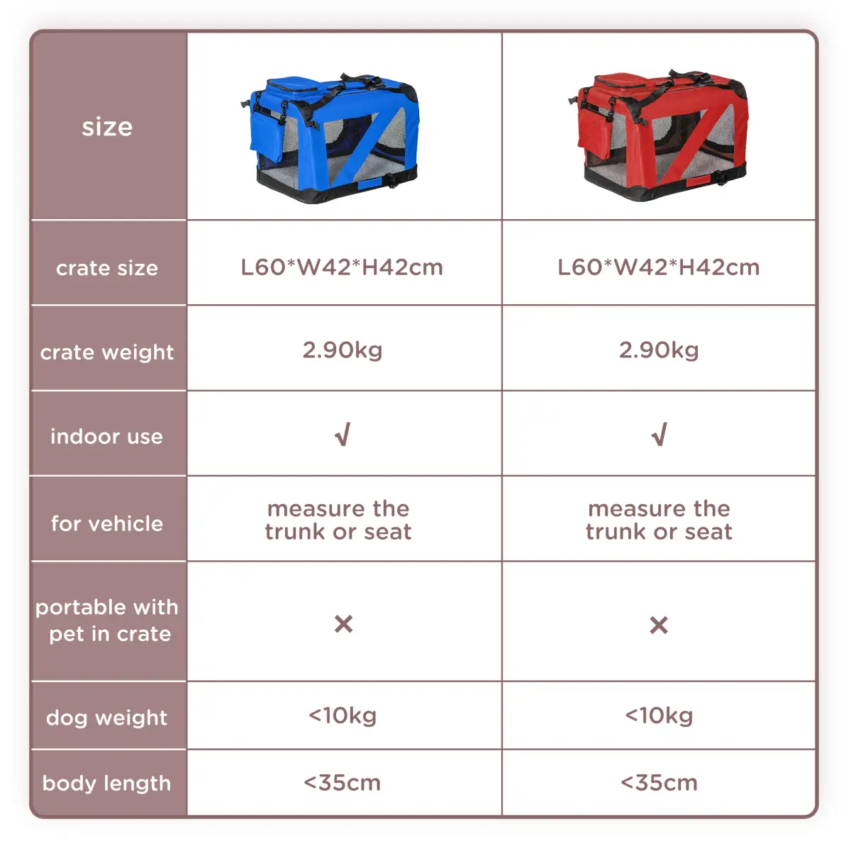 Pawhut Folding Pet Carrier Bag Soft Portable Cat Travel Cage, 60x42x42 cm, Red - Pet Carrier