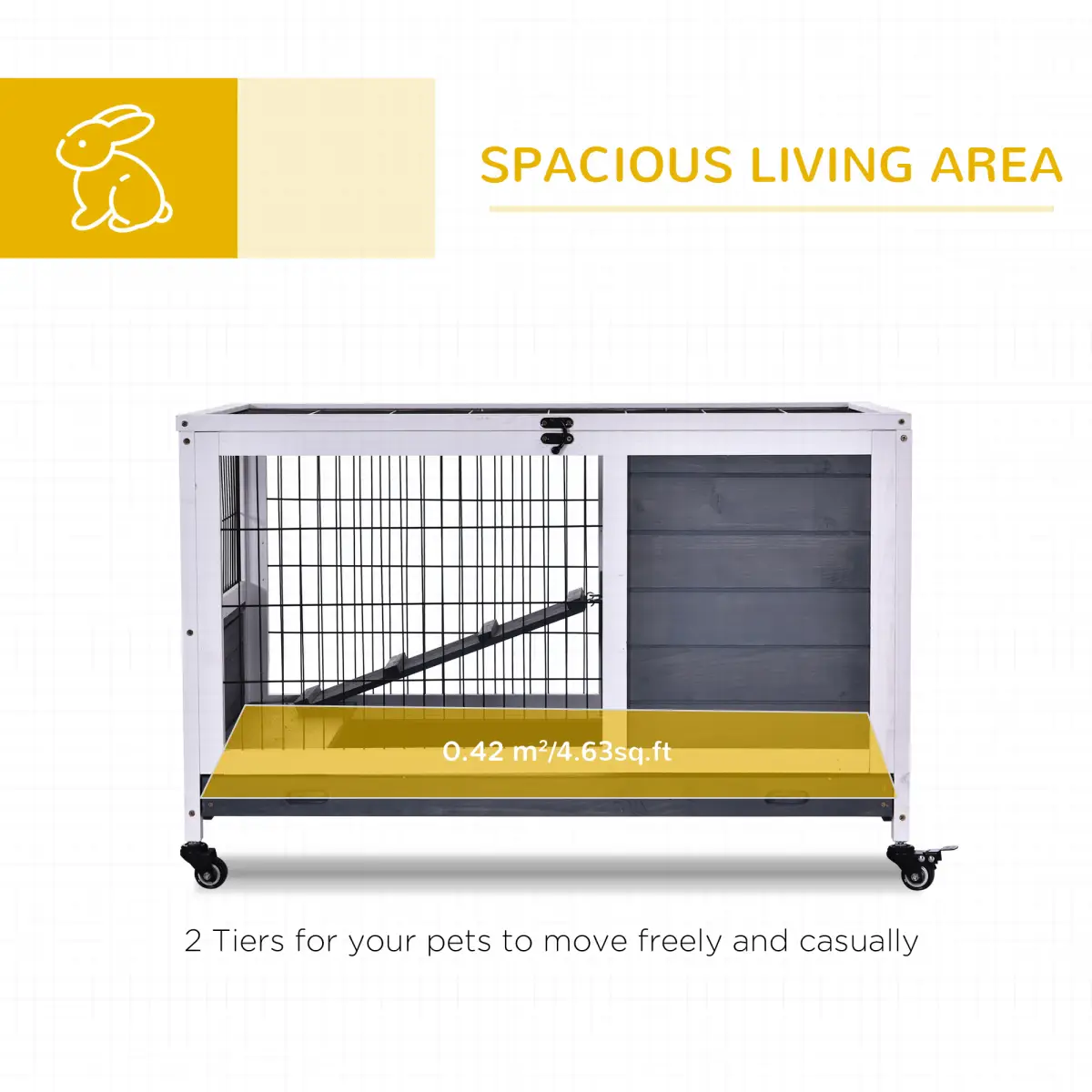 Unbranded Wood Indoor Rabbit Hutch Elevated 2-Floor Guineas Pigs Cage w/ Wheels Pawhut - Rabbit Hutch