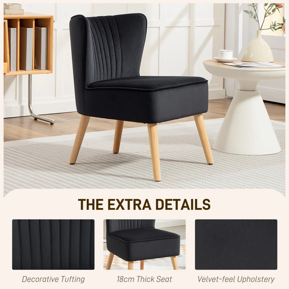 HOMCOM Velvet Tub Chair Compact Padding For Living Room - Accent Chair
