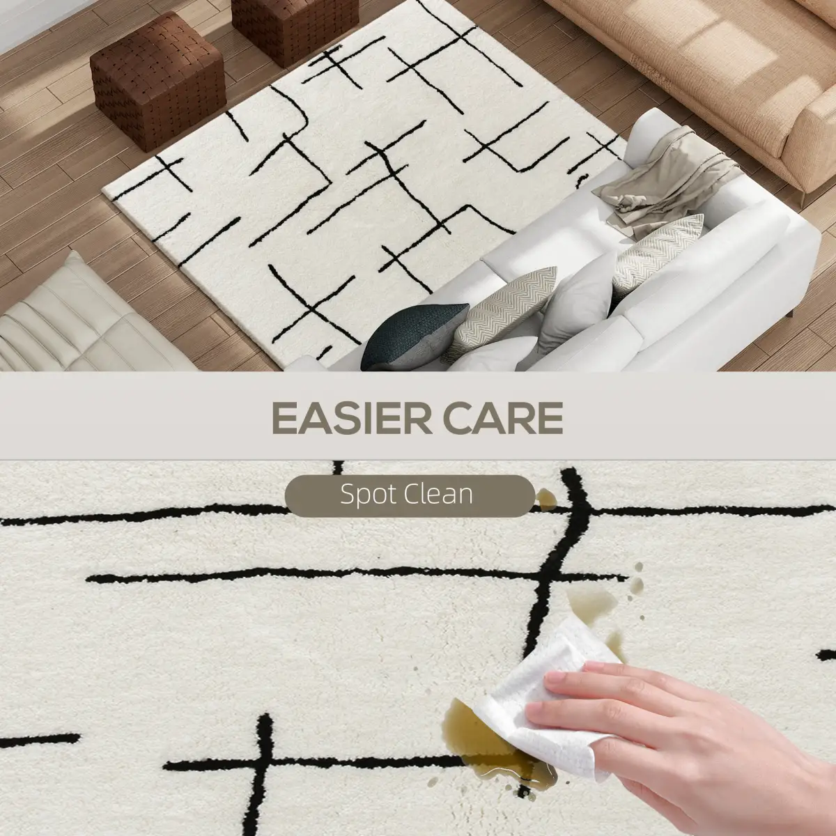 HOMCOM HOMCOM High Pile Modern Shaggy Rug, Soft Floor Carpet 120 x 170 cm, Cream - Rug