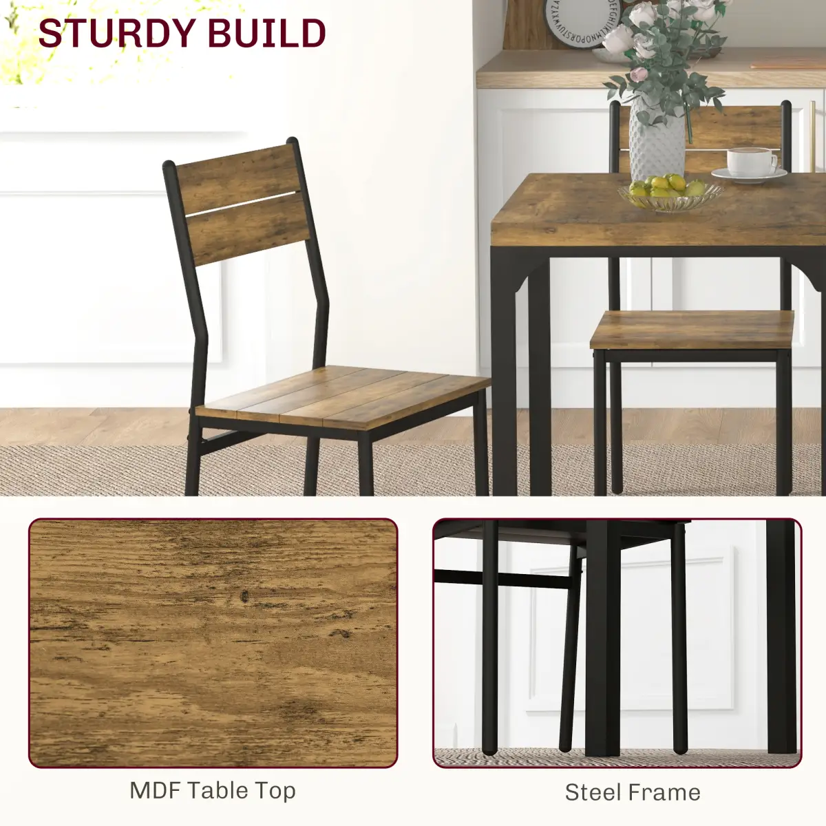 HOMCOM HOMCOM 3 Pcs Compact Dining Table 2 Chairs Set Rustic Brown - Dining Set