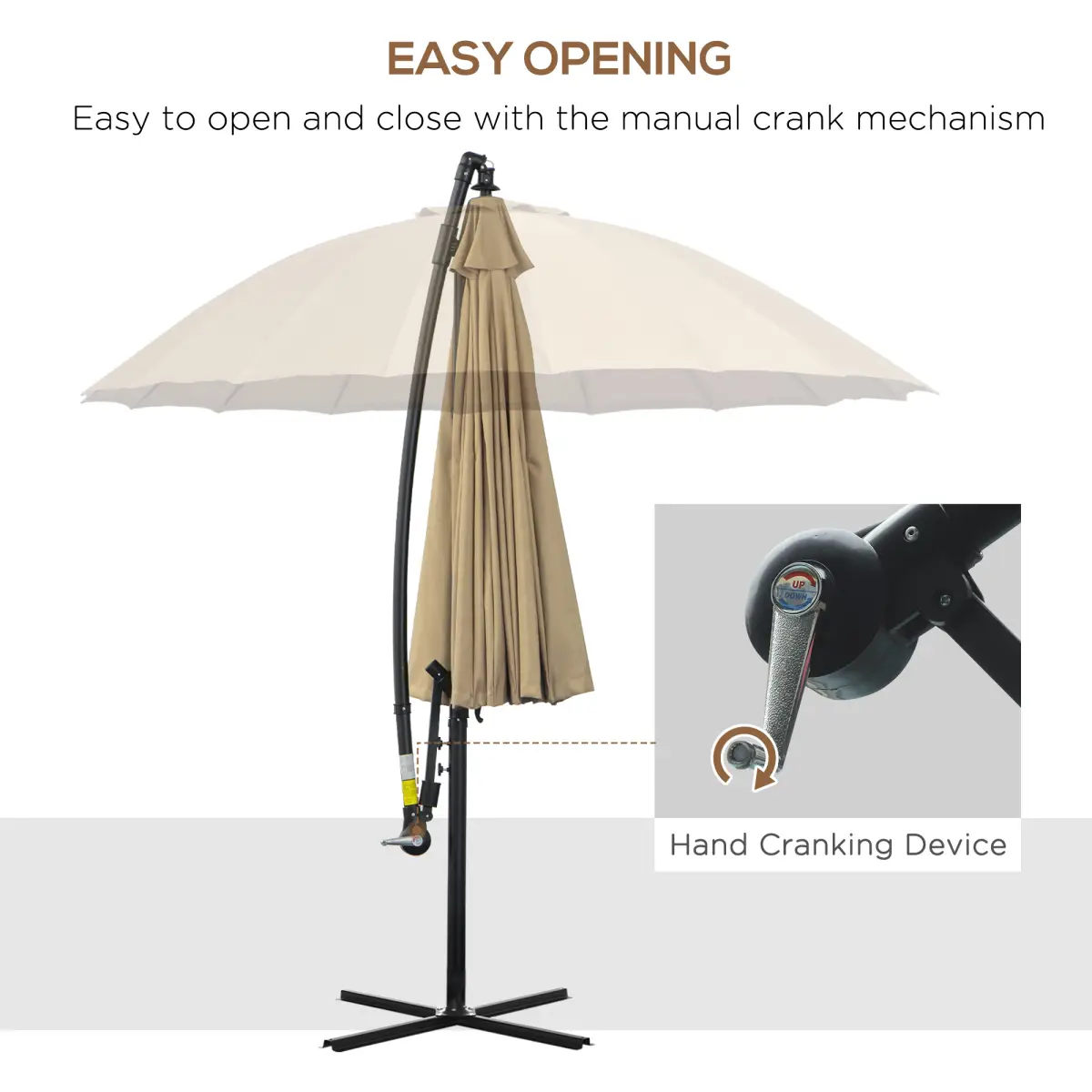 Unbranded 3(m) Cantilever Shanghai Parasol w/ Crank Handle, Cross Base, Khaki Outsunny - Parasol