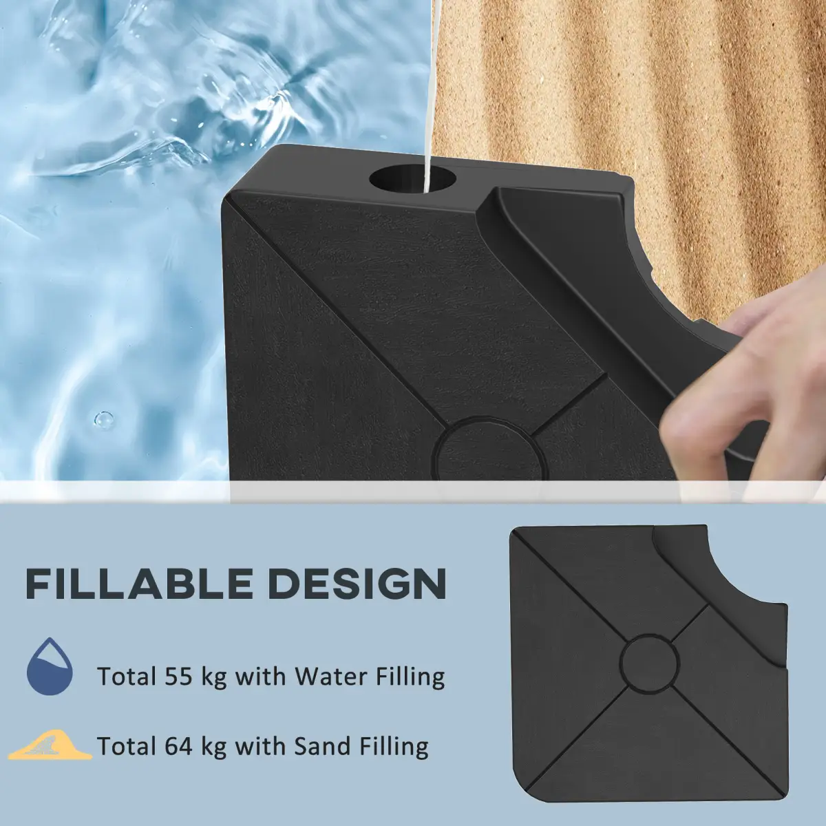 Outsunny Outsunny Umbrella Weights for Offset Parasols, 64kg Sand/55kg Water Filled - Parasol