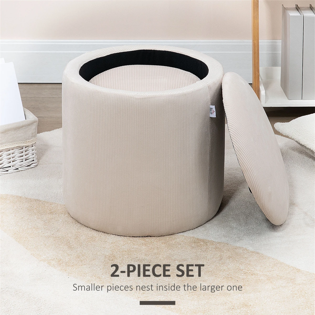 HOMCOM Storage Ottoman Set Of 2 Corduroy by HOMCOM