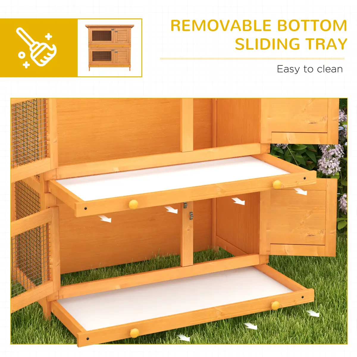 Pawhut 2-tier Rabbit Hutch Small Animal Wooden Bunnies House Outdoor Backyard 2 Sizes - Rabbit Hutch
