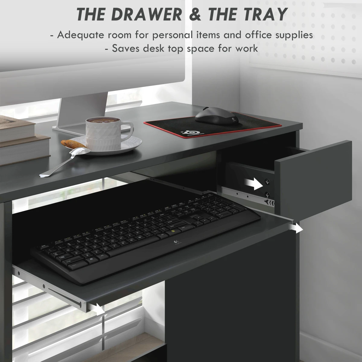 HOMCOM Computer Desk Compact With Keyboard Tray Drawer For Small Home Office Grey Finish by HOMCOM