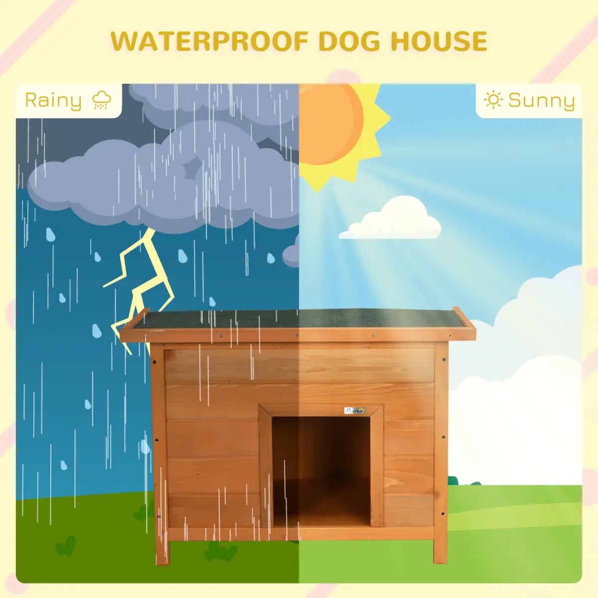 Pawhut 82cm Wooden Dog Kennel House Garden Shelter Backyard Waterproof Pet Supplies - Dog Kennel