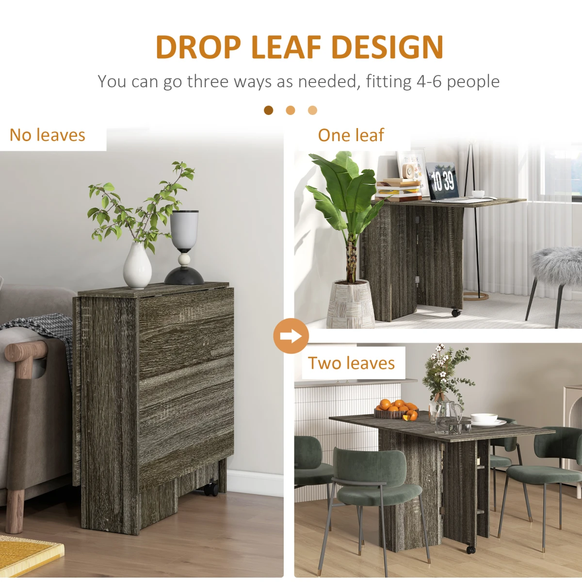 HOMCOM Drop Leaf Table Compact Grey With Wheels For Dining by AIYAPLAY