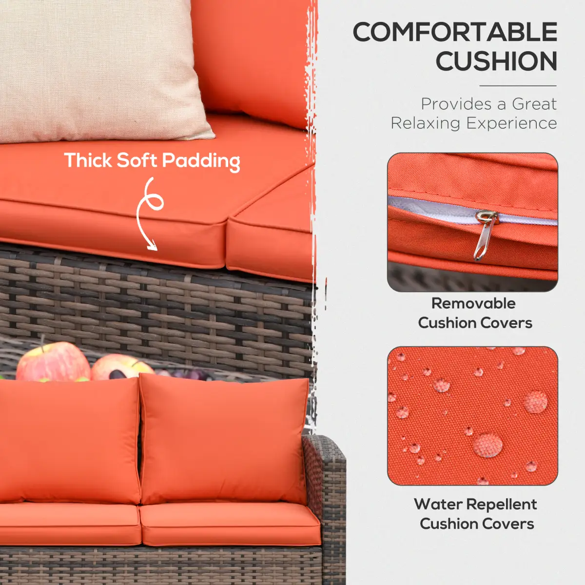 Outsunny Outsunny 6 PCS Patio Rattan Sofa Set Conversation Furniture Orange - Garden Sofa Sets