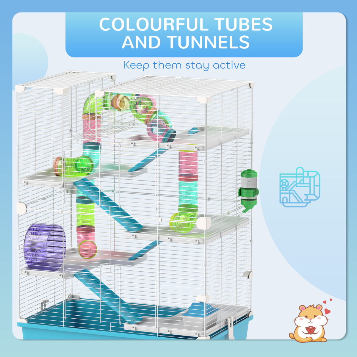 PawHut 6 Tier Hamster Cage with Twin Tower and Accessories, Light Blue - from PawHut
