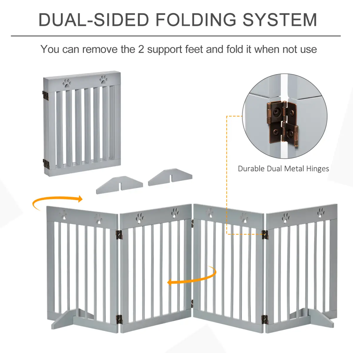 Pawhut Freestanding Pet Gate 4 Panel Folding Wooden Dog Barrier w/ Support Feet - Pet Gate