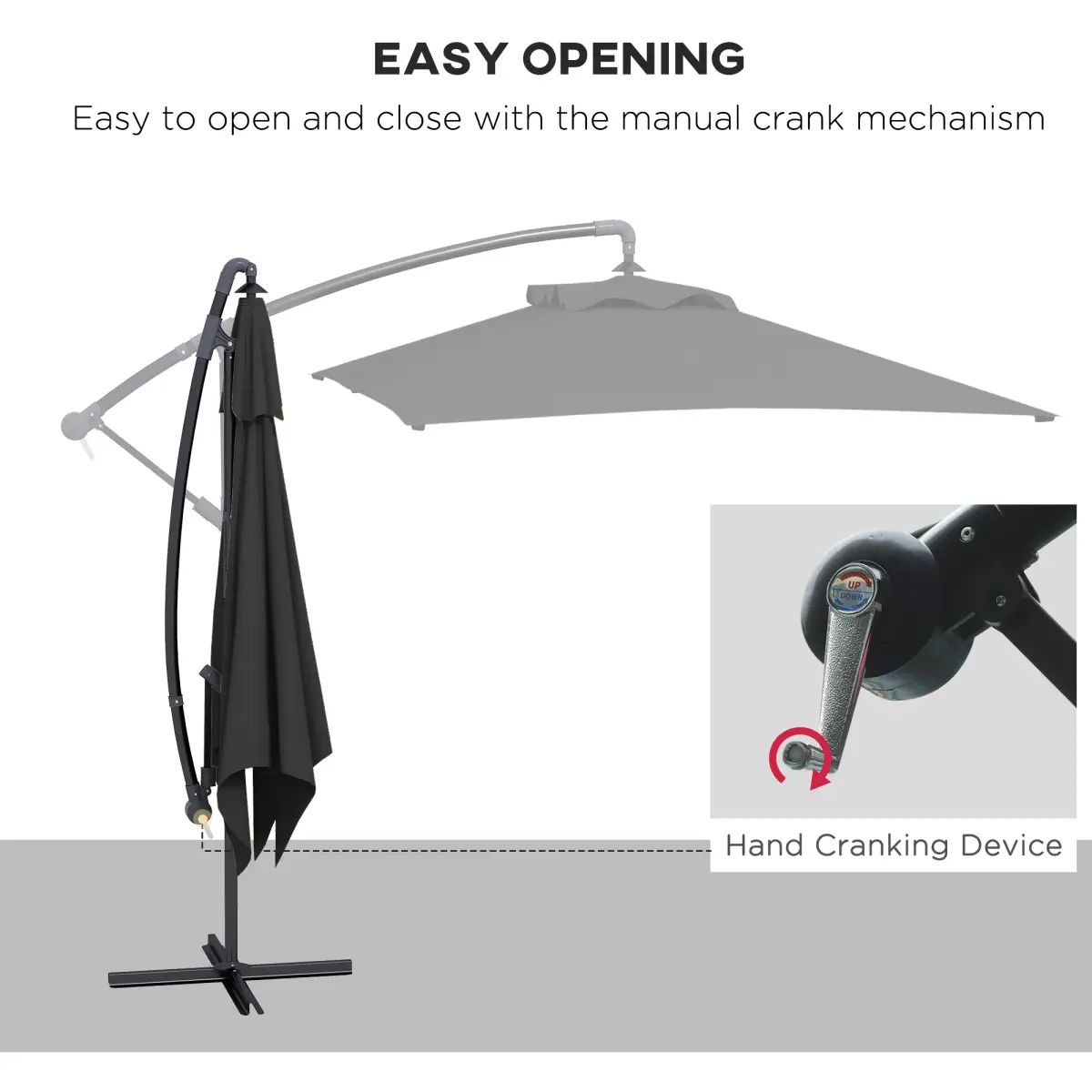 Outsunny Outsunny 3 m Cantilever Parasol with Cross Base, Crank Handle, 6 Ribs, Black - Parasol