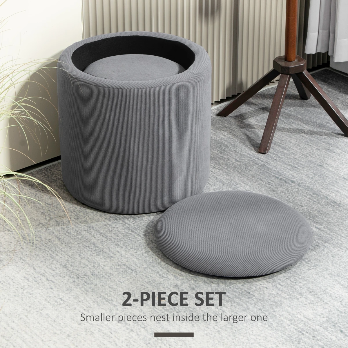 HOMCOM Fabric Storage Ottoman Set Large Small Lid by HOMCOM