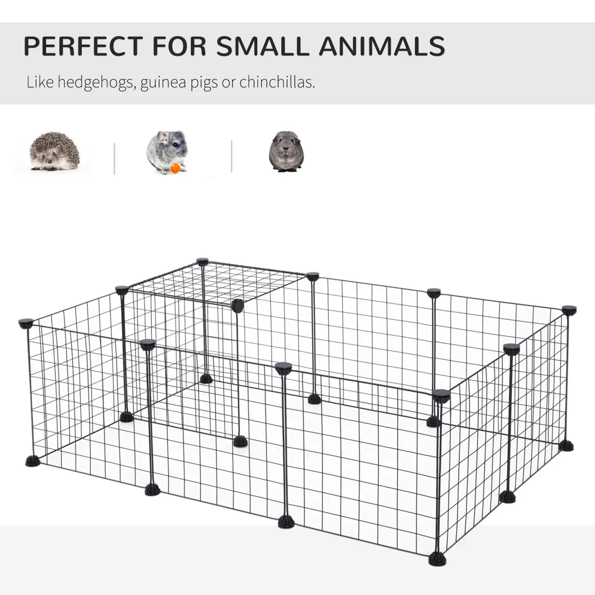 Pawhut DIY Pet Playpen Metal Wire Fence 12-Panel Guinea Pig Small Animals Cage Black - Pet Playpen
