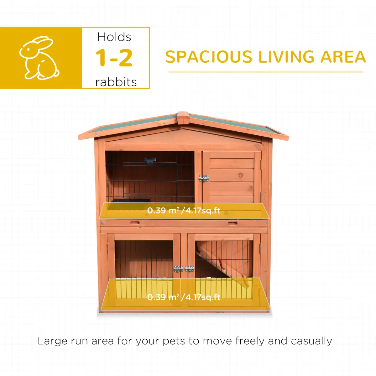 Pawhut A-Frame Wood Wooden Rabbit Hutch Small Animal House Pet Cage Chicken Coop - Rabbit Hutch