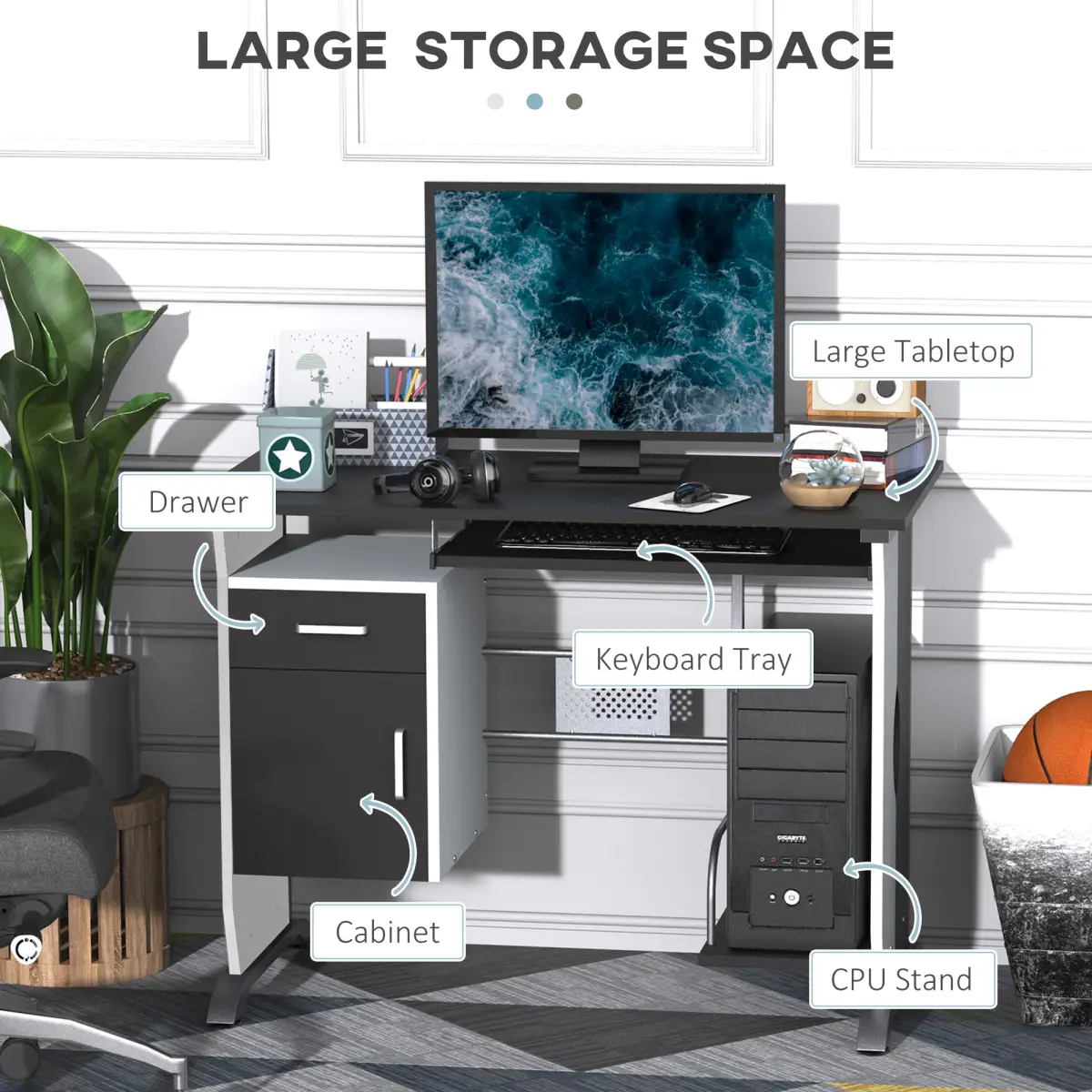 Unbranded Computer Desk Drawer PC Writing Wooden Workstation Keyboard Black HOMCOM - Desk