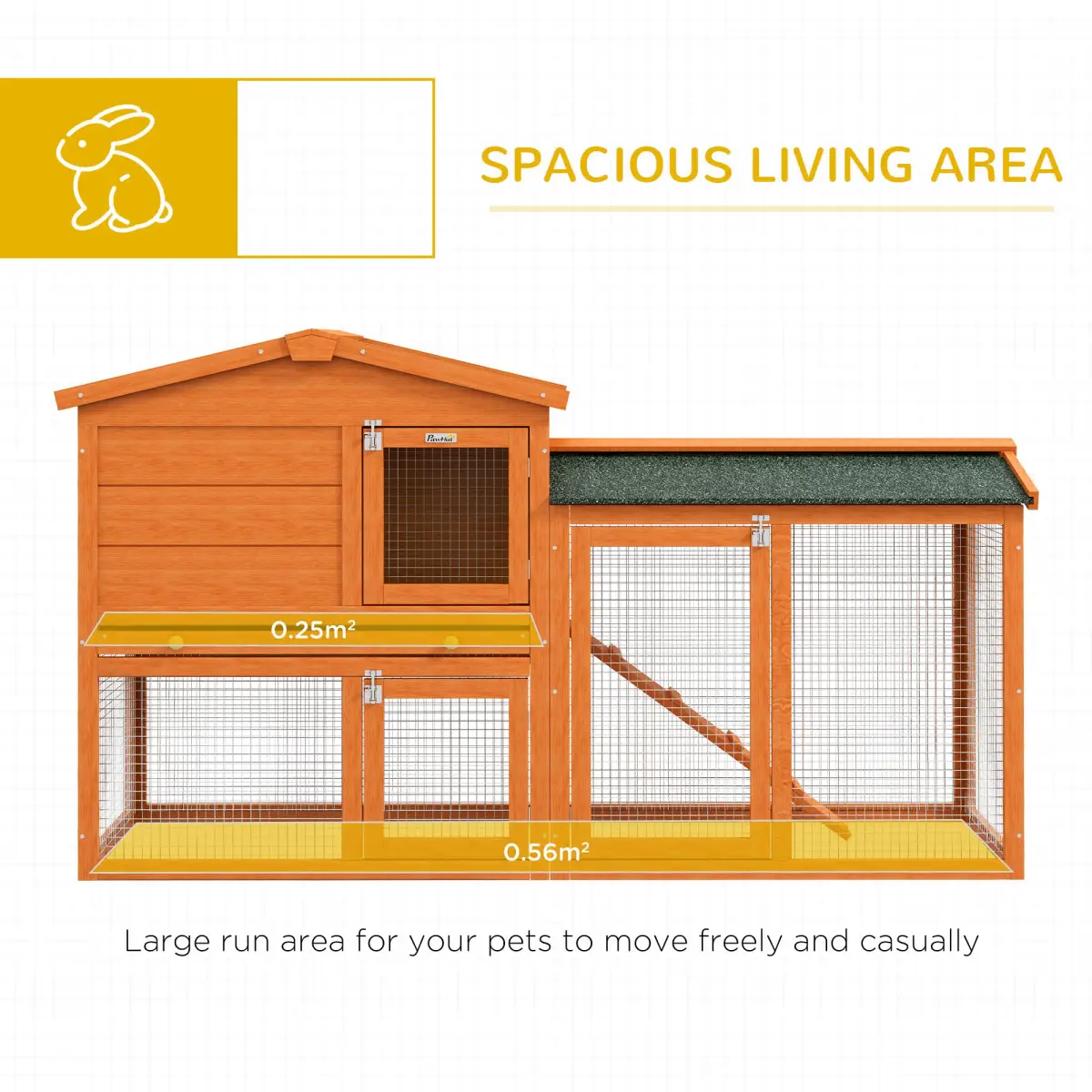 PawHut PawHut Wooden Rabbit Hutch with Run, Ramp, Slide-out Tray, Orange - Rabbit Hutch
