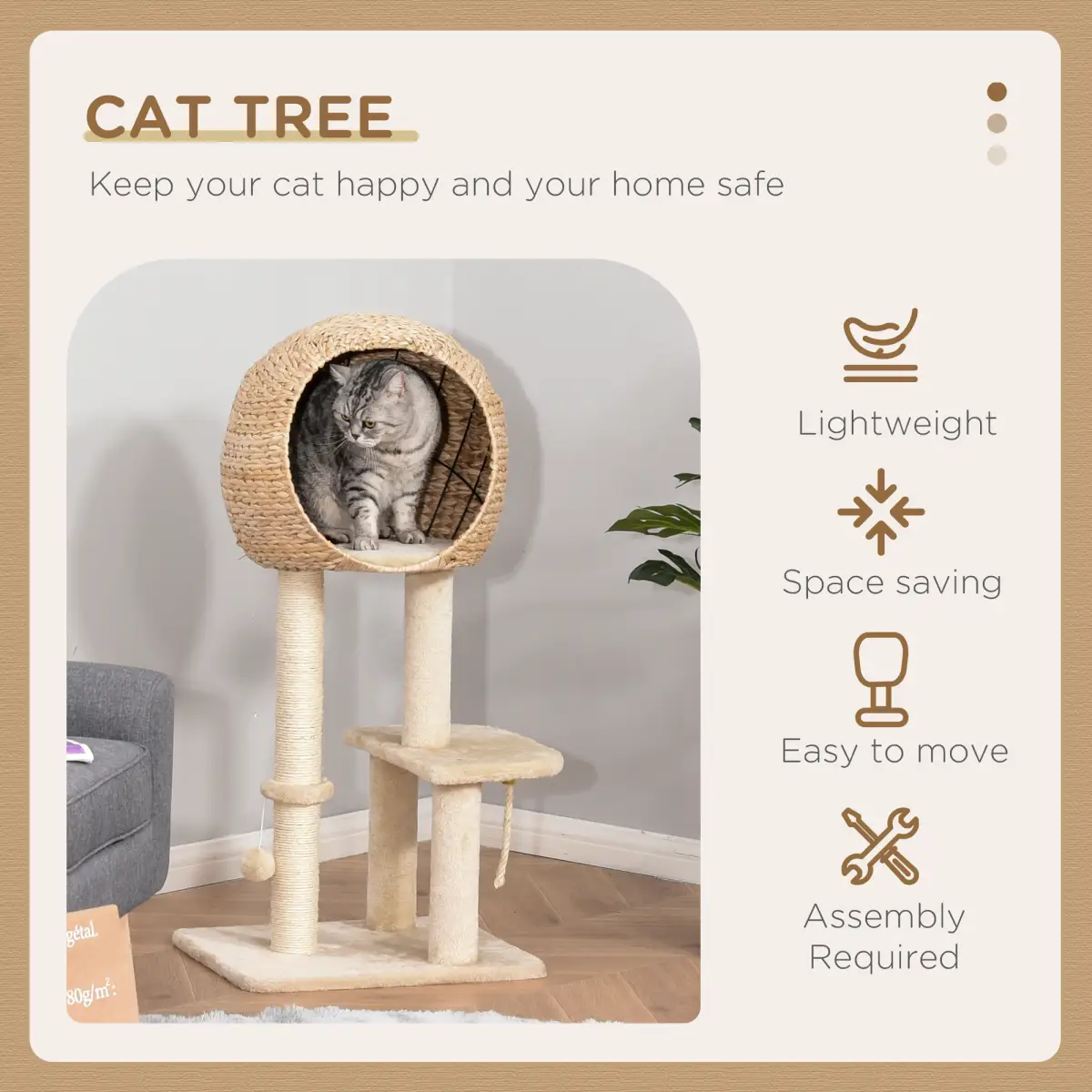 Unbranded 100cm Cat Tree Tower Kitten Climbing Tower W/ Scratching Post Condo Pawhut - Cat Tree