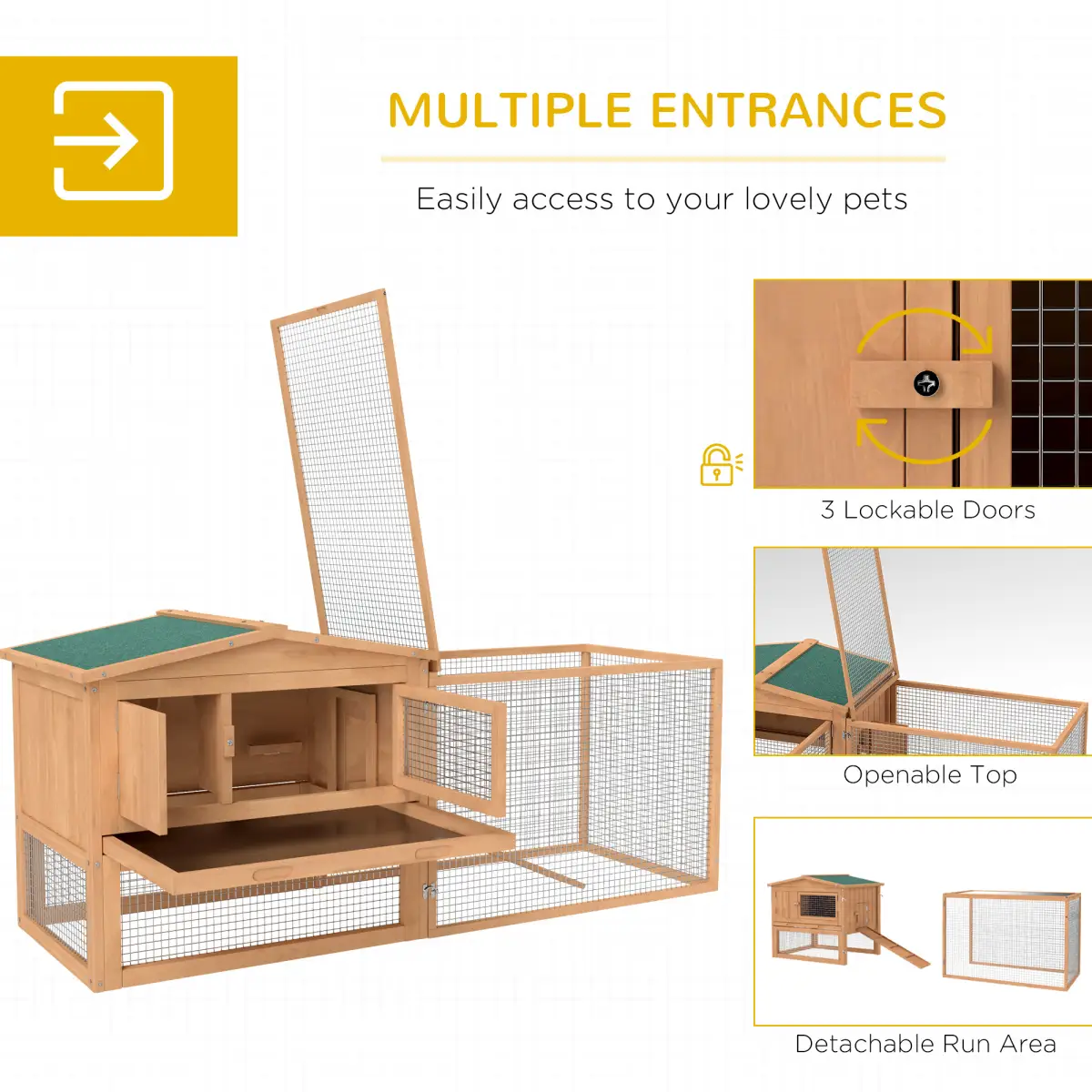 PawHut Wooden Rabbit Hutch Enclosure Run House 2 Tier Large Coop Run Pet - Rabbit Hutch