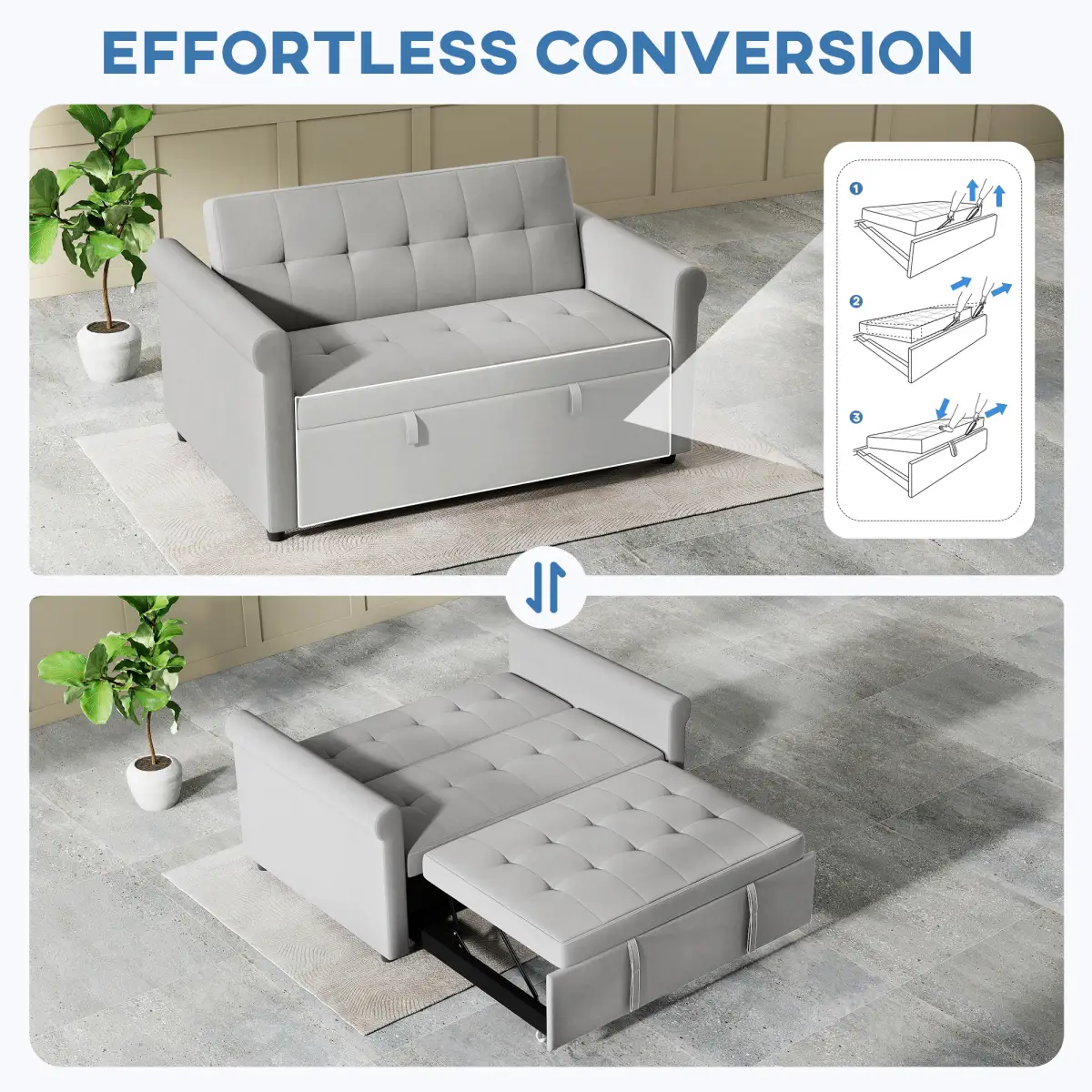 HOMCOM HOMCOM Convertible Pull Out Sleeper Sofa Bed Settee for Living Room, Grey - Sofa Bed