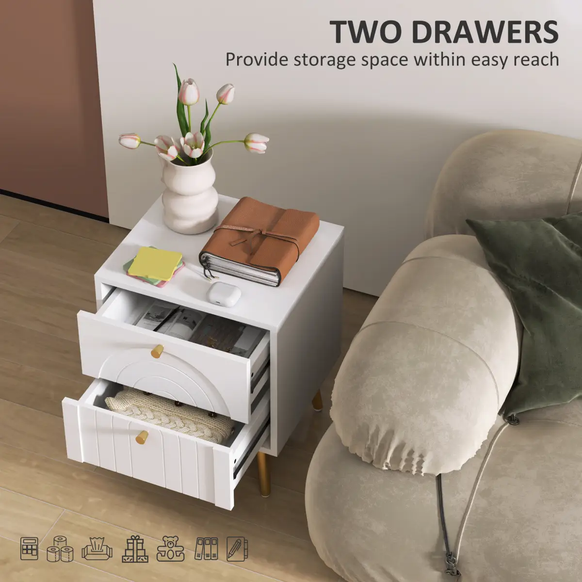 HOMCOM HOMCOM 2-Piece Bedside Tables Set with 2 Drawers for Bedroom, White - Bedside Table