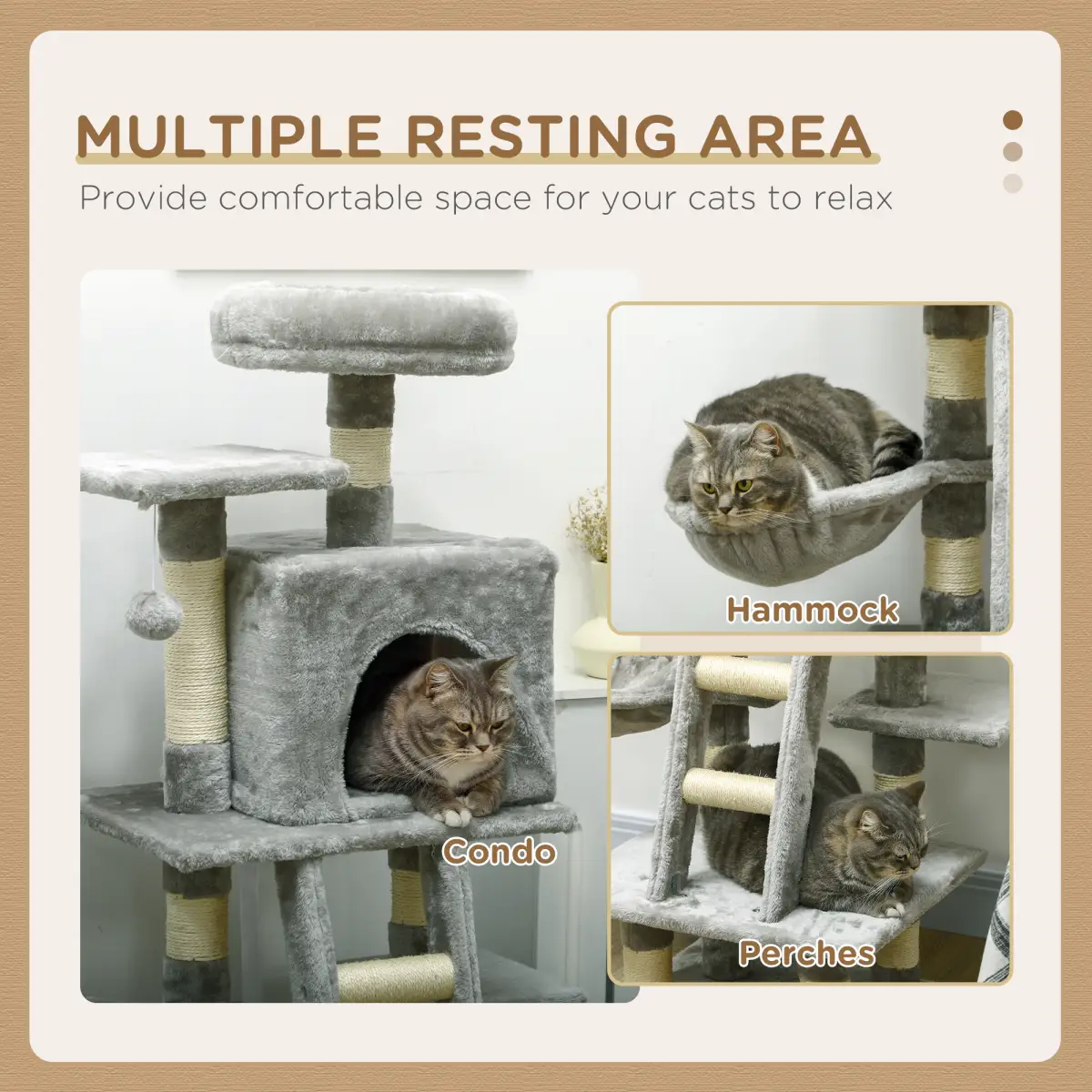 PawHut PawHut 132cm Multi-Activity Cat Tree w/ House Baskets Ladder Scratch Post Grey - Cat Tree